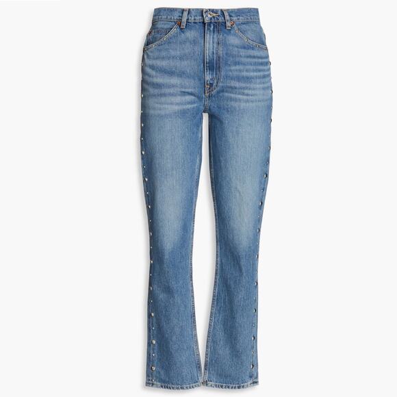 RE/DONE 70s Straight Leg Studded Jeans Moon Stoned Stud Wash Women’s Size 24 - Picture 1 of 7